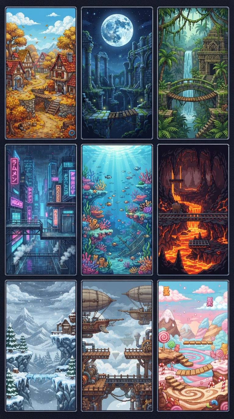 2D Pixel Art Game Texture Backgrounds