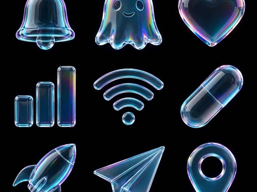 3D Glass Holographic Ui Icons