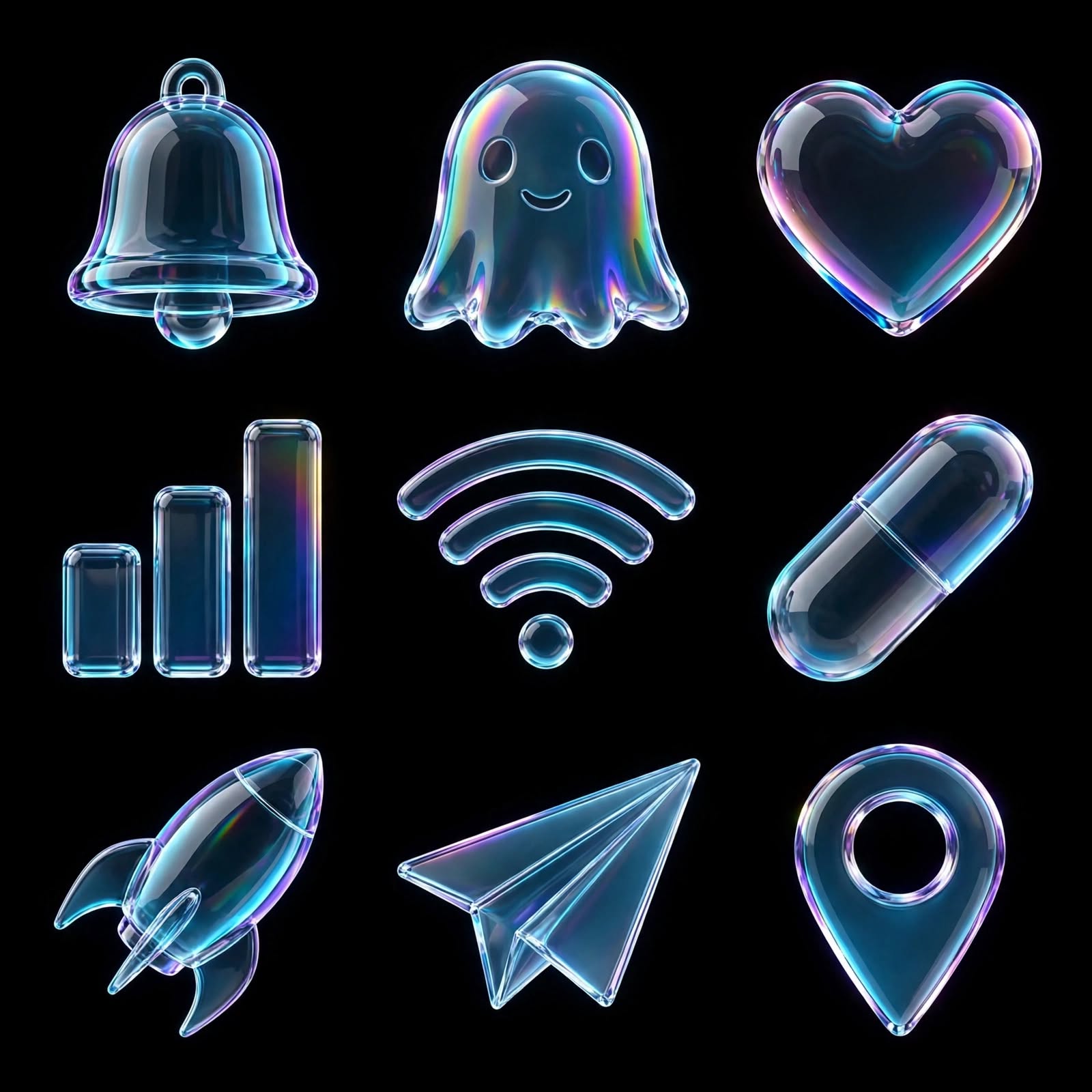 3D Glass Holographic Ui Icons