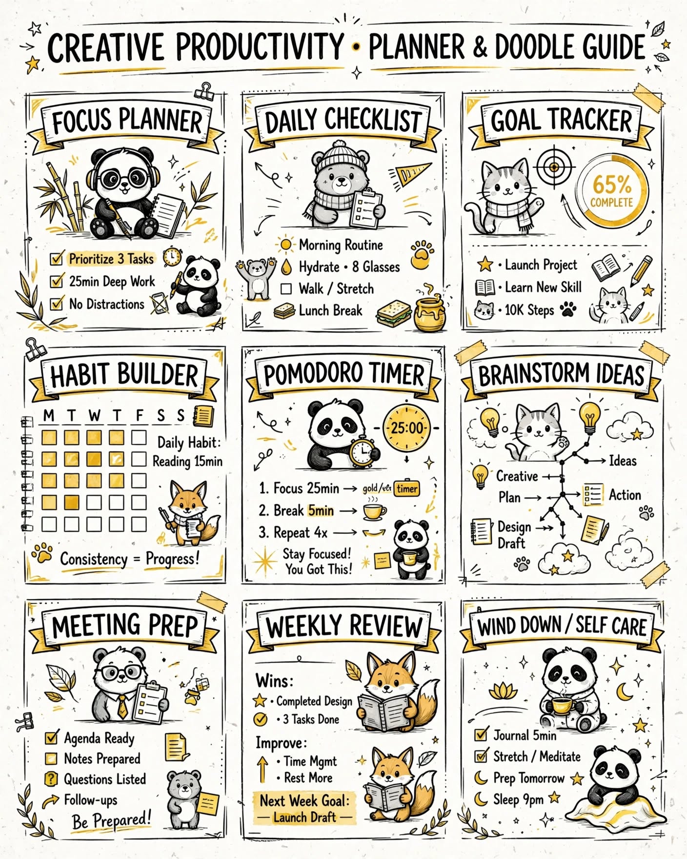 Creative Productivity Doodle Posters