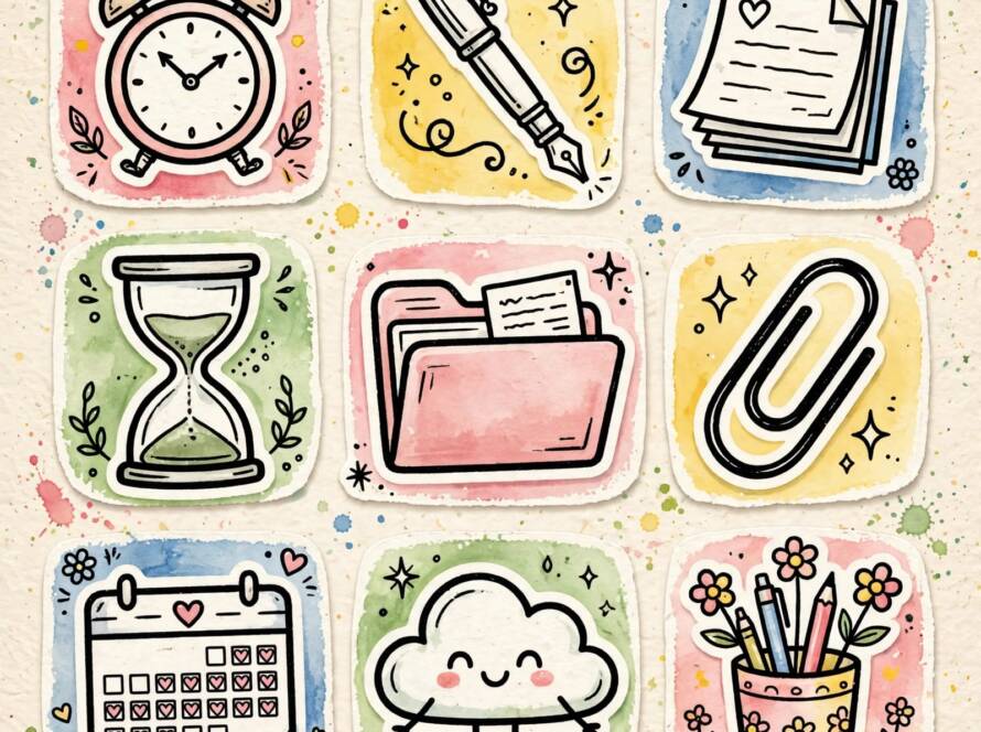 Productivity Planner Doodle Icon Stickers