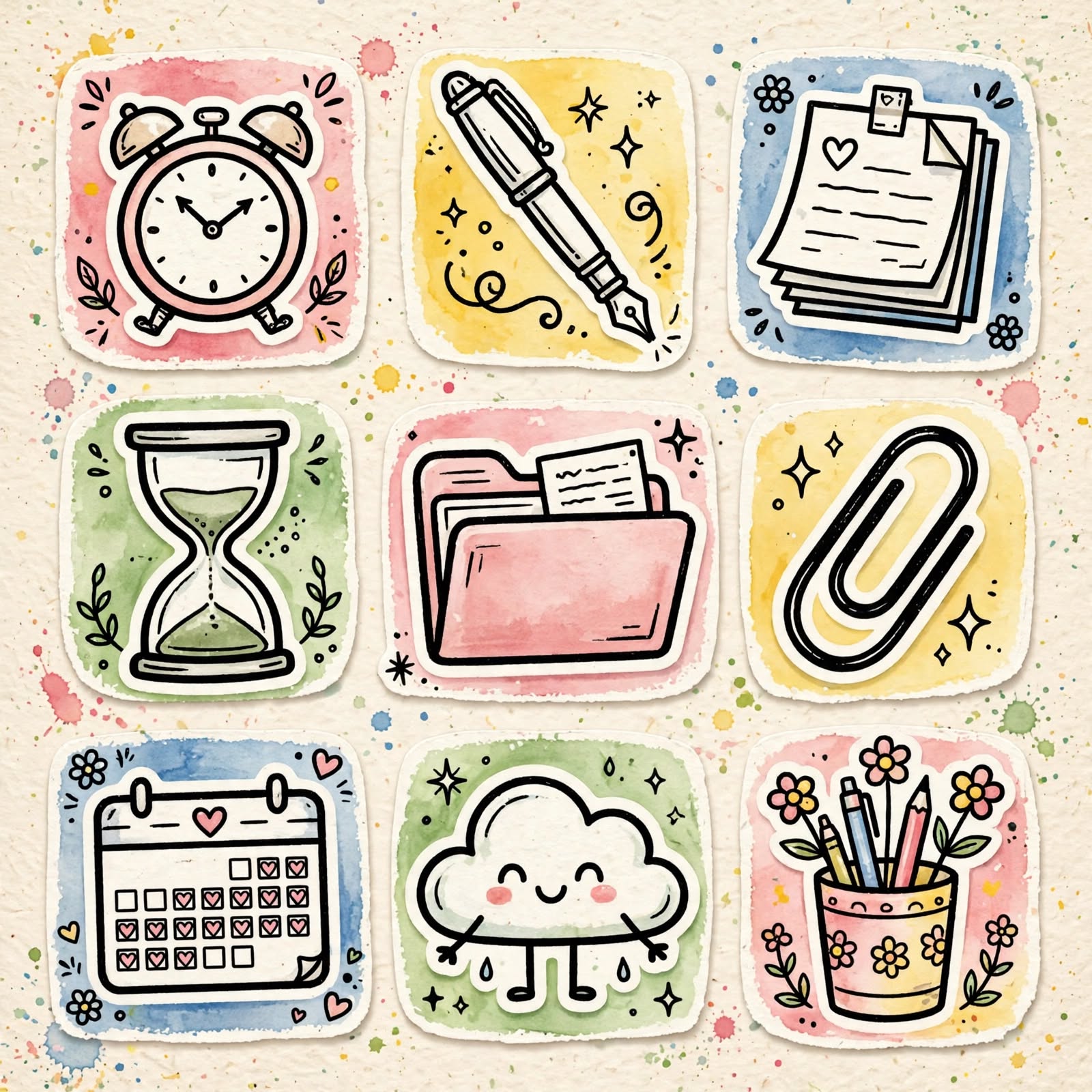 Productivity Planner Doodle Icon Stickers