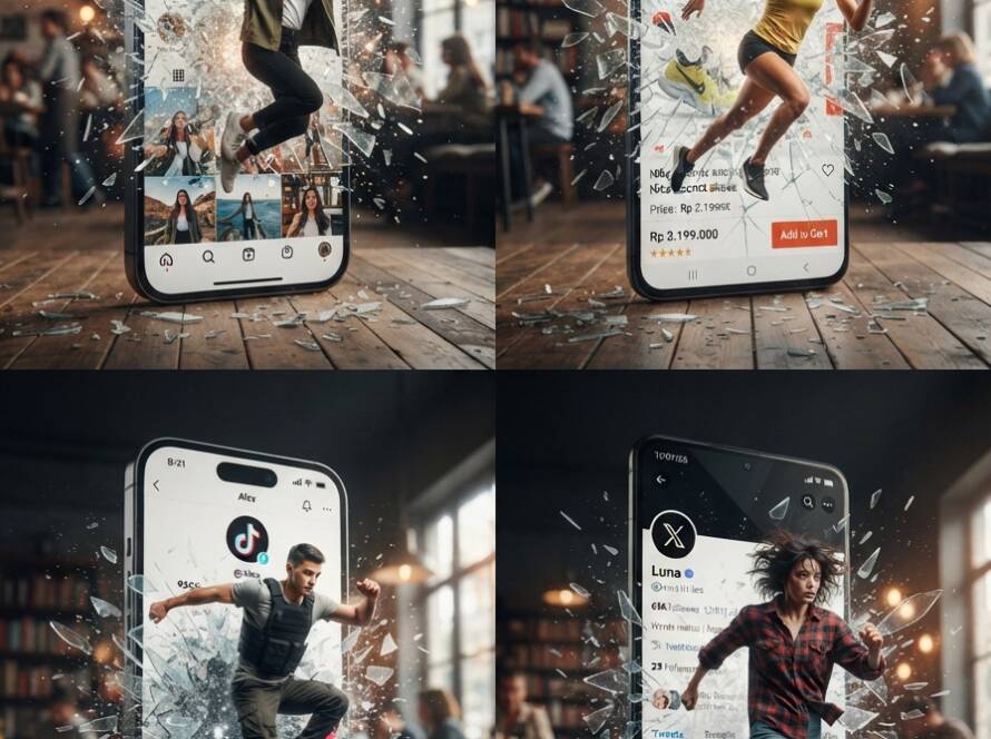 People Emerging From Social Media Phones