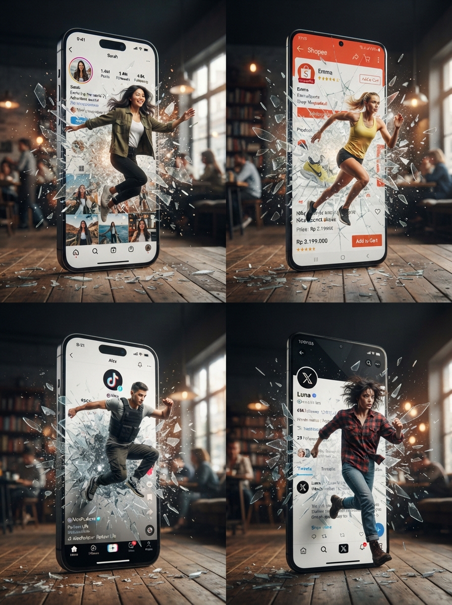People Emerging From Social Media Phones